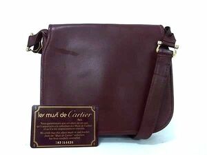 1円 ■美品■ Cartier カルティエ マストライン レザー クロスボディ ショルダーバッグ 斜め掛けかばん レディース ボルドー系 BJ2146