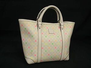 1円 ■美品■ GUCCI グッチ 297557 543014 キッズライン マイクロGG GG柄 PVC×レザー スター ハンドバッグ トート アイボリー系 FA3988