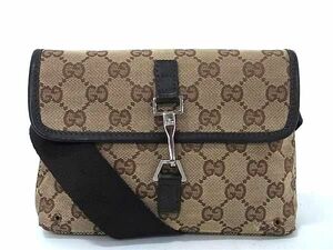 1円 GUCCI グッチ 92543 GG柄 GGキャンバス×レザー ボディバッグ ウエストポーチ レディース メンズ ブラウン系 FC4854