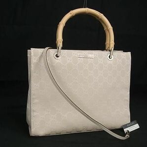 1円 ■美品■ GUCCI グッチ 002 1016 002122 バンブー GGキャンバス 2WAY ハンドバッグ ショルダー 斜め掛けかばん アイボリー系 FA4034の画像1