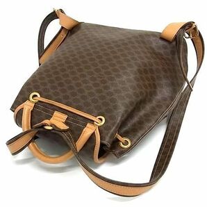 1円 ■美品■ CELINE セリーヌ マカダム柄 PVC×レザー 巾着型 リュックサック バックパック レディース ブラウン系 FA3797の画像3