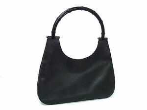 1円 ■美品■ GUCCI グッチ 001 3739 3444 バンブー レザー ワンショルダーバッグ メンズ レディース ブラック系 AX3274