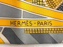 1円■美品■HERMES エルメス L’ART INDIEN DES PLAINES シルク100% ツイリー リボンスカーフ レディース イエロー系×マルチカラー AX4858_画像3