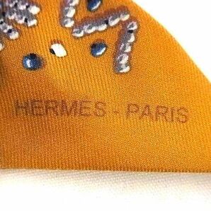 1円 ■美品■ HERMES エルメス KELLY EN PERLES 【ケリーアンペルル】シルク100% ツイリー リボンスカーフ ブラウン系 AW4851の画像3