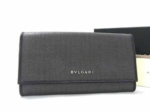 1円 ■極美品■ BVLGARI ブルガリ ウィークエンド PVC×レザー 二つ折り 長財布 ウォレット 小銭入れ ダークグレー系 FC2063