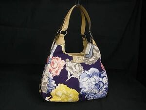 1円 ■美品■ COACH コーチ 23351 マディソン フローラル マギー キャンバス ハンドバッグ トート ショルダー 肩掛け ネイビー系 FC3264