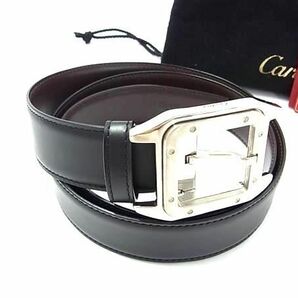 1円 ■極美品■ Cartier カルティエ サントス レザー リバーシブル シルバー金具 ベルト ビジネス メンズ ブラック系×ブラウン系 FC3898の画像1