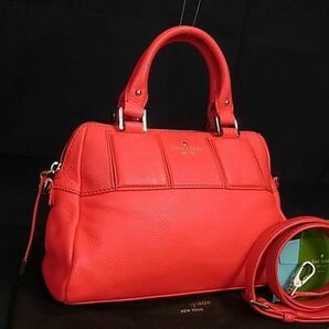 1円 ■美品■ kate spade ケイトスペード PXRU6326 レザー 2WAY クロスボディ ショルダー ハンドバッグ トート 斜め掛け レッド系 AW6819の画像1