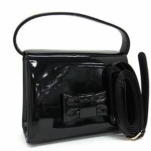 1円 ■美品■ GIVENCHY ジバンシィ パテントレザー リボン 2WAY ワンハンドル ハンドバッグ ショルダー ポシェット ブラック系 BJ2431の画像1