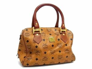 1円 ■美品■ MCM エムシーエム ヴィセトス柄 モノグラム レザー ハンドバッグ トート ミニボストン レディース メンズ ブラウン系 BJ2183