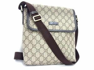 1円 ■美品■ GUCCI グッチ22366 207990 GGスプリーム GG柄 PVC クロスボディ ショルダーバッグ 斜め掛け レディース ベージュ系 FA3943