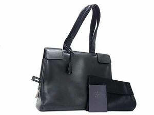 1円 ■美品■ PRADA プラダ B9467 レザー ポーチ付き トートバッグ ショルダーバッグ 肩掛けかばん レディース ブラック系 FA3996