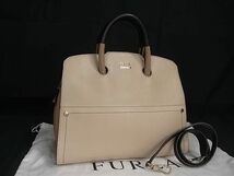 1円 ■美品■ FURLA フルラ ポラリス レザー 2WAY ショルダー ハンドバッグ トートバッグ 肩掛け ベージュ系×ブラウン系 FA5151_画像1