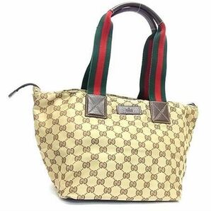 1円 ■美品■ GUCCI グッチ 131230 213317 GG柄 シェリーライン ナイロン ハンドバッグ トートバッグ レディース ベージュ系 FA3983の画像1