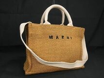 1円 ■極美品■ MARNI マルニ ラフィア かごバッグ 2WAY ハンドバッグ トート ショルダー 肩掛けかばん レディース ブラウン系 FA3772_画像1