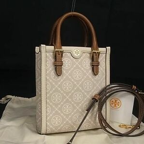 1円 ■新品■未使用■ TORY BURCH トリーバーチ Tモノグラム キャンバス×レザー 2WAY ハンドバッグ ショルダー アイボリー系 FA5091の画像1