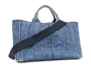 1円 ■美品■ PRADA プラダ カナパ デニム クロスボディ 2WAY ハンドバッグ ショルダー トート レディース ブルー系 FC2573