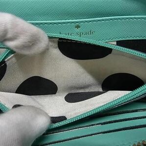 1円 kate spade ケイトスペード レザー ラウンドファスナー 長財布 ウォレット 小銭入れ 札入れ レディース ブルーグリーン系 AW5578の画像5