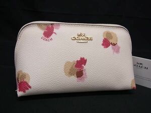 1円 ■新品同様■ COACH コーチ F65349 PVC フラワー 花柄 マルチポーチ マルチケース 小物入れ レディース アイボリー系 AW7078