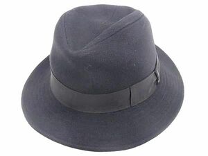 1円 ■極美品■ BORSALINO ボルサリーノ ナイロン×ポリウレタン×アクリル リボン 中折れハット 帽子 表記サイズ M 58 ブラック系 AW6902