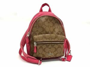 1 jpy # beautiful goods # COACH Coach F58315 signature PVC× leather Mini rucksack backpack brown group × pink series AW6928