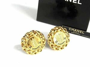 1 jpy # beautiful goods # CHANEL Chanel here Mark clip type earrings accessory lady's gold group AZ1313