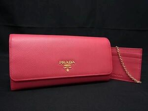 1円 ■美品■ PRADA プラダ サフィアーノレザー 二つ折り 長財布 ウォレット 小銭入れ 札入れ レディース ピンク系 FC4097