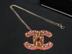 1 jpy # beautiful goods # CHANEL Chanel here Mark 04A rhinestone necklace accessory lady's clear pink series × gold group AV5535