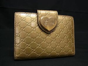 1円 ■美品■ GUCCI グッチ 224261 0416 GG柄 マイクログッチシマ レザー ハート カードケース カード入れ パスケース ゴールド系 BF7554