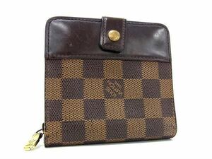 1円 LOUIS VUITTON ルイヴィトン N61668 ダミエ コンパクトジップ 二つ折り 財布 ウォレット レディース メンズ ブラウン系 AW7351