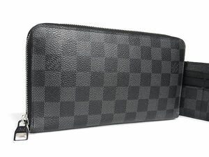 1円 ■美品■ LOUIS VUITTON ヴィトン N63077 ダミエグラフィット ジッピーオーガナイザー ラウンドファスナー 長財布 ブラック系 FA3860