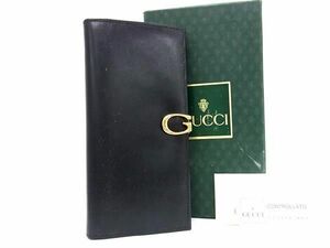 1円 GUCCI グッチ 035 1323 1841 レザー 二つ折り 長財布 ウォレット 小銭入れ 札入れ メンズ レディース ブラック系 FC1678