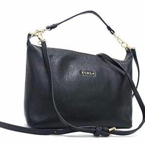 1円 ■美品■ FURLA フルラ レザー 2WAY ワンハンドル ハンドバッグ ワンショルダーバッグ ポシェット 斜め掛けかばん ブラック系 AW7187の画像1