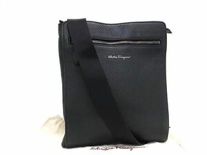 1円 ■美品■ Salvatore Ferragamo フェラガモ レザー クロスボディ ショルダーバッグ 斜め掛けかばん 肩掛け ブラック系 AW4970