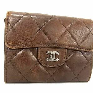 1円 CHANEL シャネル ココマーク マトラッセ ラムスキン コインケース コインパース 小銭入れ レディース ブラウン系 AW4844の画像1