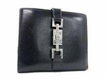 1円 GUCCI グッチ 035 2778 2131 ジャッキー レザー 二つ折り 財布 ウォレット メンズ レディース ブラック系 FC1196_画像1