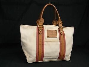 1円 BURBERRY バーバリーブルーレーベル キャンバス トートバッグ ショルダー レディース アイボリー系×ブラウン系 AZ1534