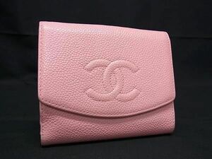 1円 ■美品■ CHANEL シャネル ココマーク キャビアスキン 二つ折り 財布 ウォレット 札入れ 小銭入れ カード入れ ピンク系 FA3830