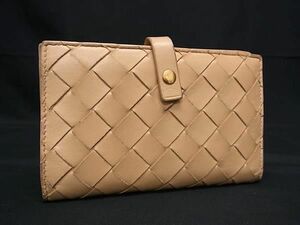 1円 ■美品■ BOTTEGA VENETA ボッテガヴェネタ イントレチャート レザー 二つ折り 財布 ウォレット ライトブラウン系 AW4846