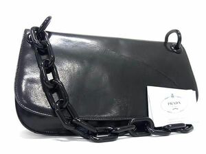 1円 PRADA プラダ B6378 レザー プラスチックチェーン ショルダーバッグ ハンドバッグ 肩掛けかばん レディース ブラック系 BJ2071