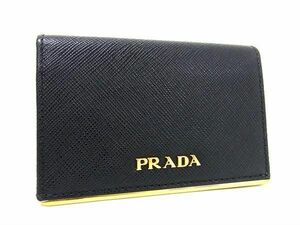 1円 ■極美品■ PRADA プラダ サフィアーノレザー カードケース カード入れ 名刺入れ メンズ レディース ブラック系 AW1890