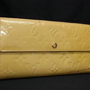 1円 LOUIS VUITTON ルイヴィトン M91466 モノグラムヴェルニ ポルトフォイユ サラ 二つ折り 長財布 ウォレット ライトイエロー系 AW4201の画像1