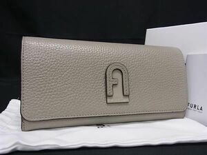 1円 ■美品■ FURLA フルラ レザー ニつ折り 長財布 ウォレット 札入れ 小銭入れ カード入れ レディース グレー系 FC2105