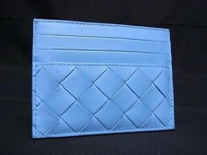 1円 ■美品■ BOTTEGA VENETA ボッテガヴェネタ イントレチャート レザー カードケース パスケース カード入れ 定期入れ ブルー系 AW7246