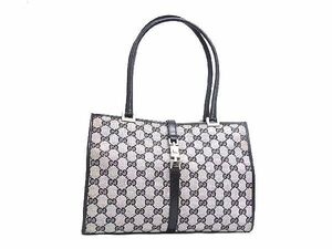 1円 GUCCI グッチ 002 1073 001989 ジャッキー GG柄 GGキャンバス×レザー ショルダー トートバッグ 肩掛け ブラック系 AZ1545