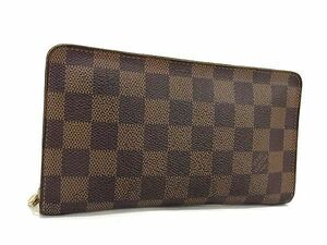 1円 LOUIS VUITTON ルイヴィトン N61728 ダミエ ポルトモネジップ ラウンドファスナー 長財布 ウォレット 小銭入れ ブラウン系 AW7128