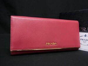 1円 ■美品■ PRADA プラダ 1M1132 サフィアーノレザー 二つ折り 長財布 ウォレット 札入れ 小銭入れ レディース ピンク系 FA2815