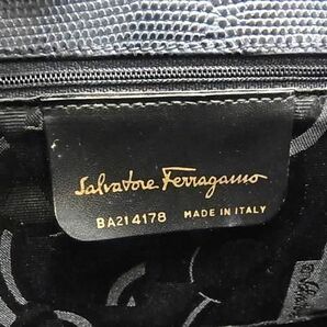 1円 ■美品■ Salvatore Ferragamo フェラガモ 4178 ヴァラリボン リザード型押しレザー 2WAY ハンドバッグ ショルダー ネイビー系 BI1868の画像6