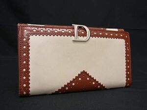 1円 ■美品■ ChristianDior クリスチャンディオール レザー 二つ折り 長財布 ウォレット 札入れ 小銭入れ レディース クリーム系 AX5790