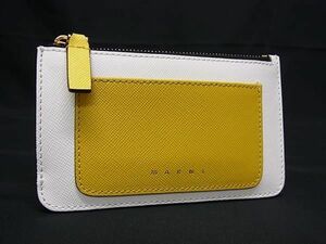 1円 ■新品同様■ MARNI マルニ PVC パスケース 定期入れ カードケース レディース メンズ アイボリー系×イエロー系 AW4849